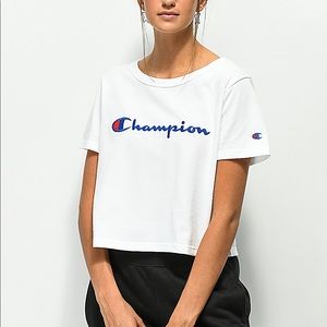 Champion White Logo Crop Top